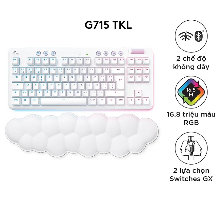 Bàn phím cơ gaming không dây Logitech G715 TKL - Bluetooth và Lightspeed, RGB, tương thích PC, Mac, Laptop - Hàng Chính Hãng