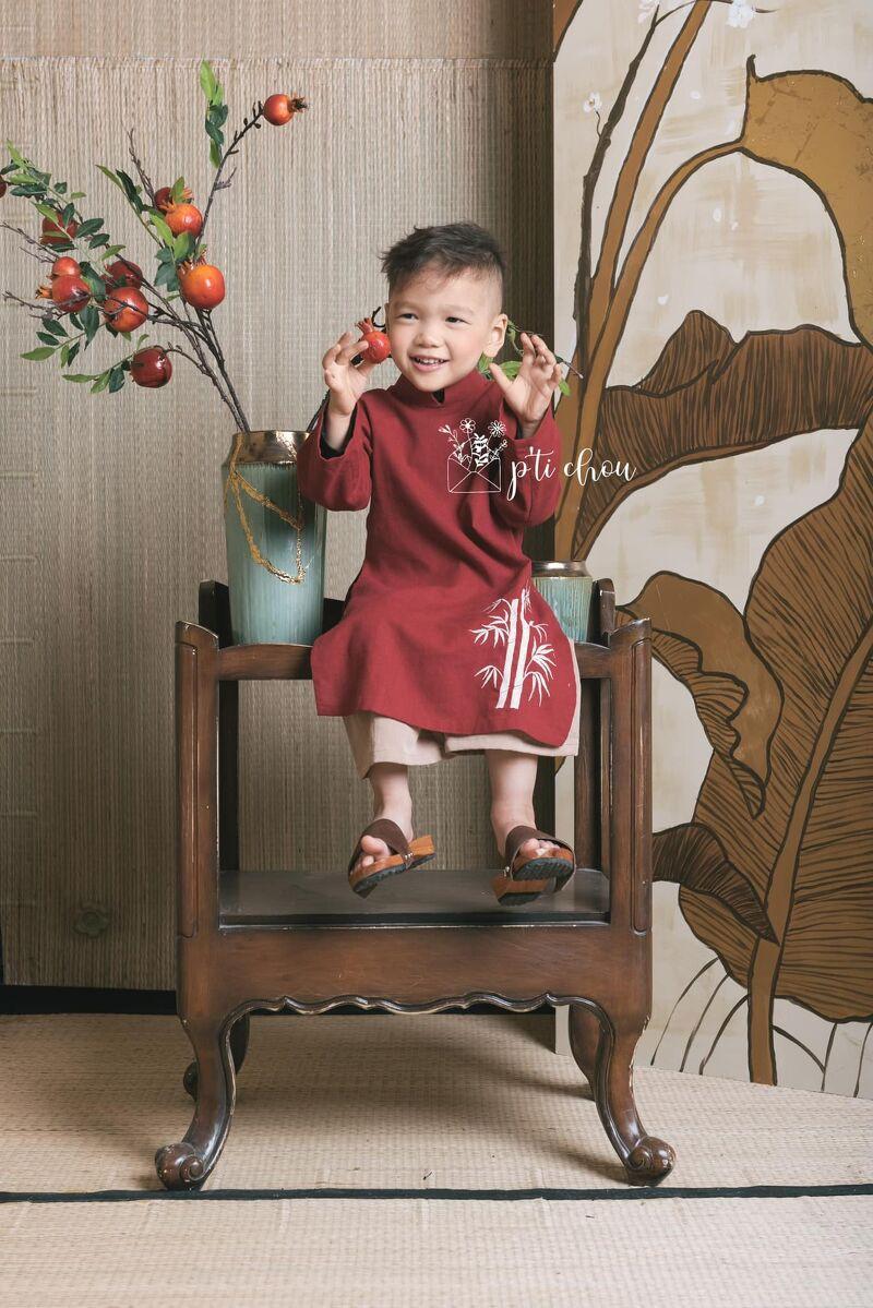 P'ti chou - Áo dài linen thêu Trúc dành cho bé