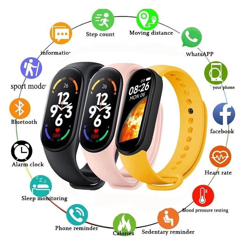 M7 Watch Smart Watch SmartBand Nhịp tim Smartwatch Thể dục theo dõi huyết áp thể thao thể thao cho Mi Band 7 MEN Women Color: Pink