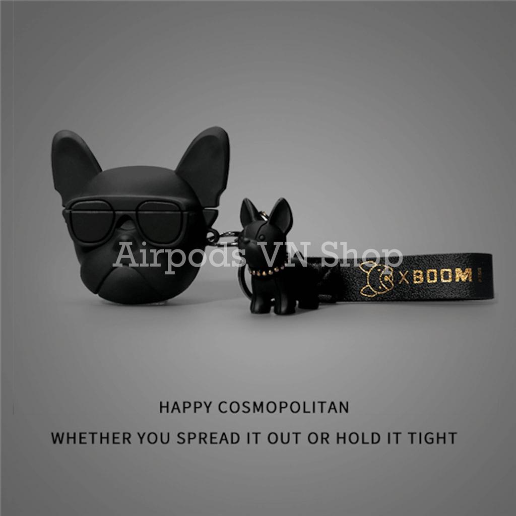 Bao Case Ốp dành cho airpod 1/2, Airpods Pro chó Bulldog đen đỏ siêu ngầu silicon cao cấp