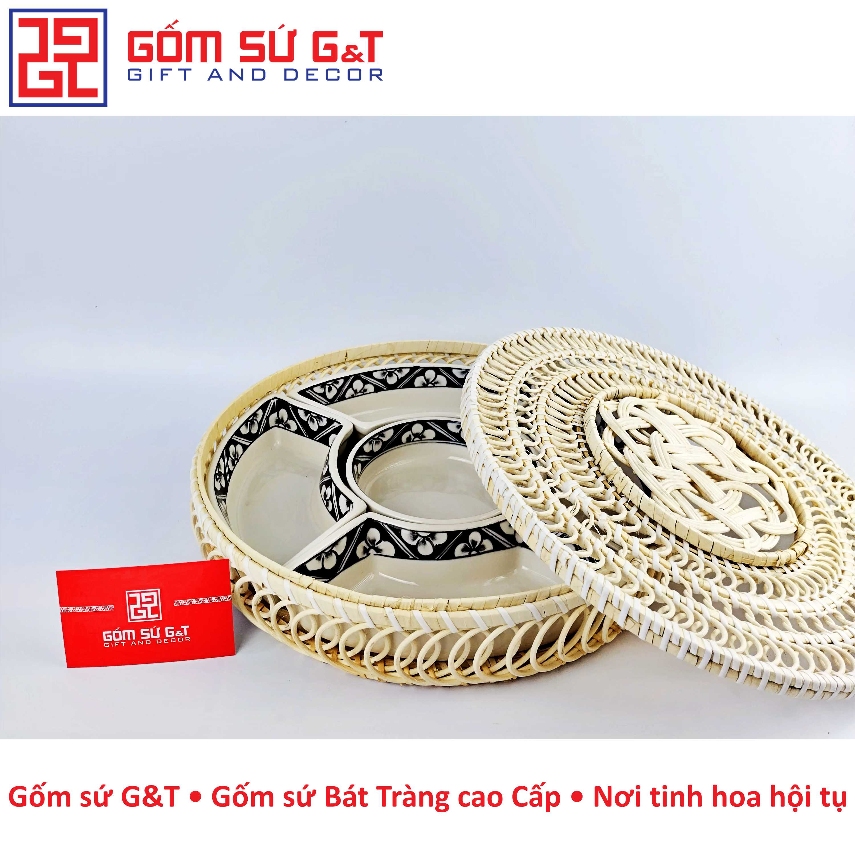 Khay mứt tết vẽ hoa chanh Gốm Sứ G&T