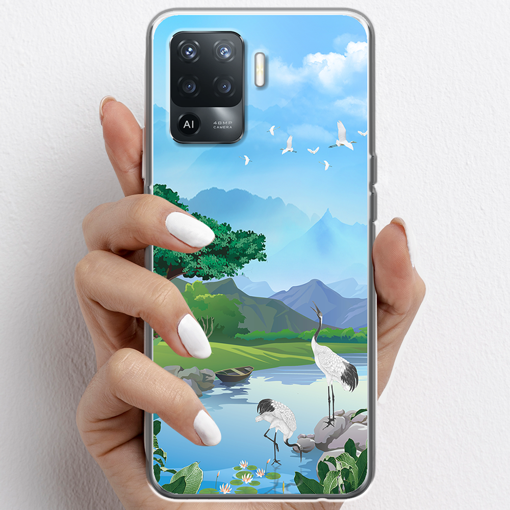 Ốp lưng cho Oppo A54, Oppo A94 nhựa TPU mẫu Núi và chim hạc