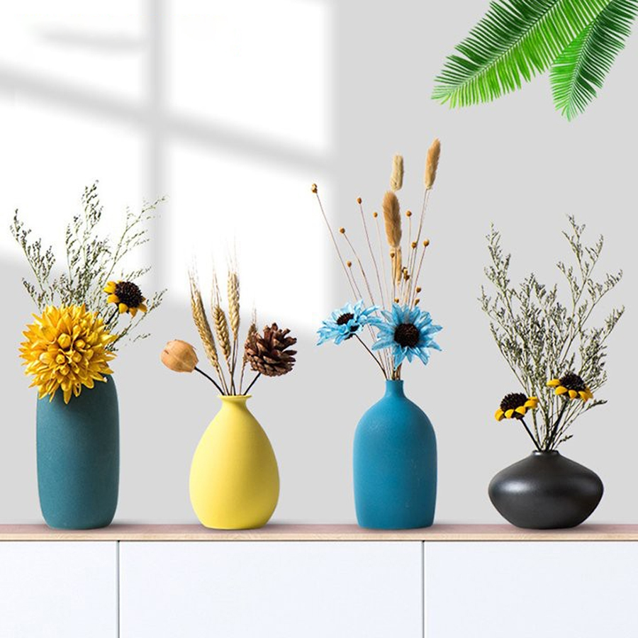 [Tặng kèm hoa] Bình hoa gốm nhiều màu độc đáo decor bàn làm việc đẹp - Bình bông, Lọ hoa gốm nhỏ gọn xinh xắn trang trí phòng khách