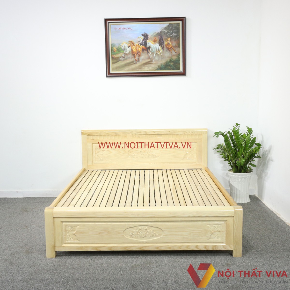 Giường Ngủ Gỗ Sồi Nga Màu Tự Nhiên Bền Đẹp Giá Rẻ