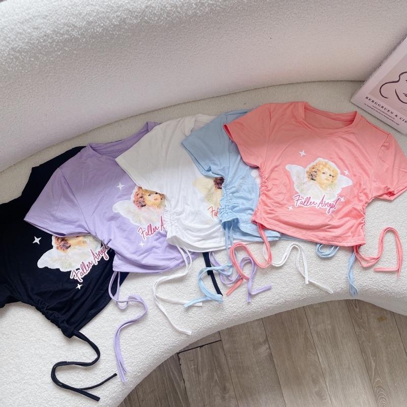 áo croptop rút dây 2 bên in hình Angel - Kèm ảnh thật