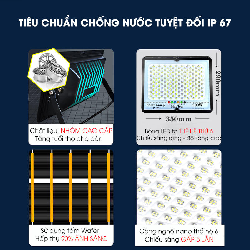 Đèn năng lượng mặt trời  MAXTECH bóng to 150w-200w-250w-300w- Đèn LED ngoài trời, Tuổi thọ cao - D1370