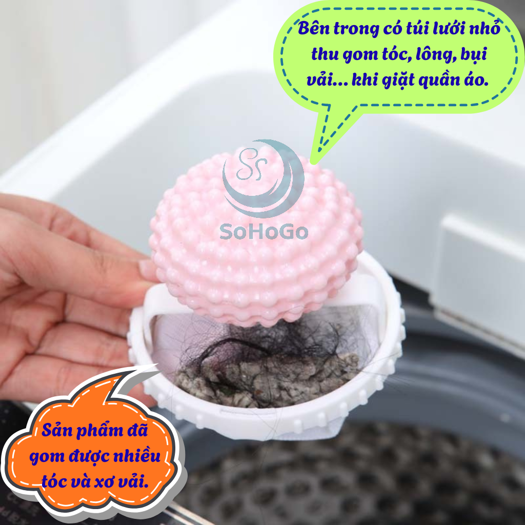Bộ 2 Túi lọc rác máy giặt thông minh MẪU CẦU GAI -Bẫy lông thú &amp; tóc trong máy giặt -Lưới lọc rác nổi tự động