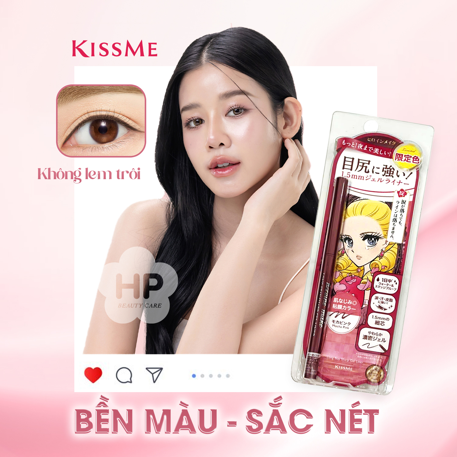 Bút Chì Gel Kẻ Mí Mắt Siêu Chống Trôi - Dạng Xoay Kissme Heroine Make  - Màu Hồng Mocha Phiên Bản Giới Hạn Kissme Heroine Make Long Stay Sharp Gel Liner N 0.08G