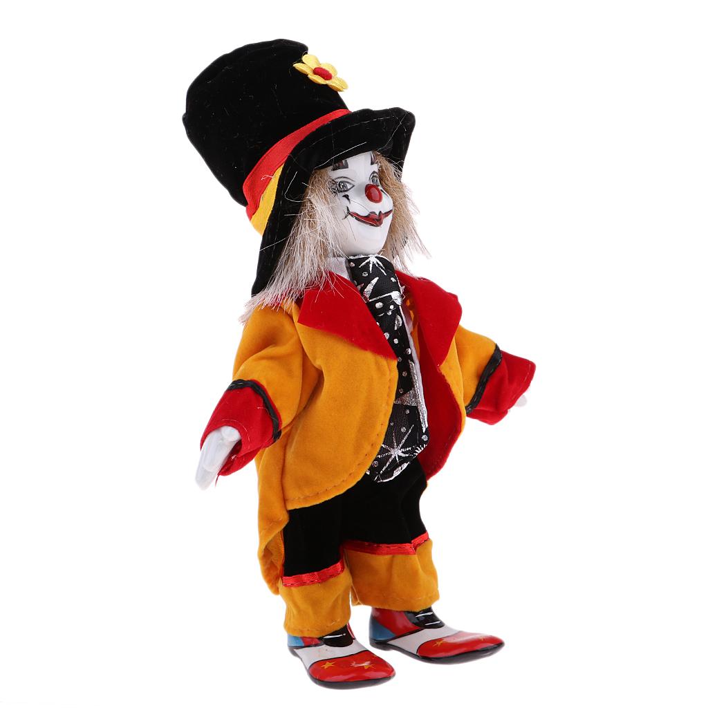 18cm Porcelain Clown Doll with Beautiful Outfit and Ceramic Face, Gift for Clown Lover or Doll Collector, Halloween Props, Home Office Decor