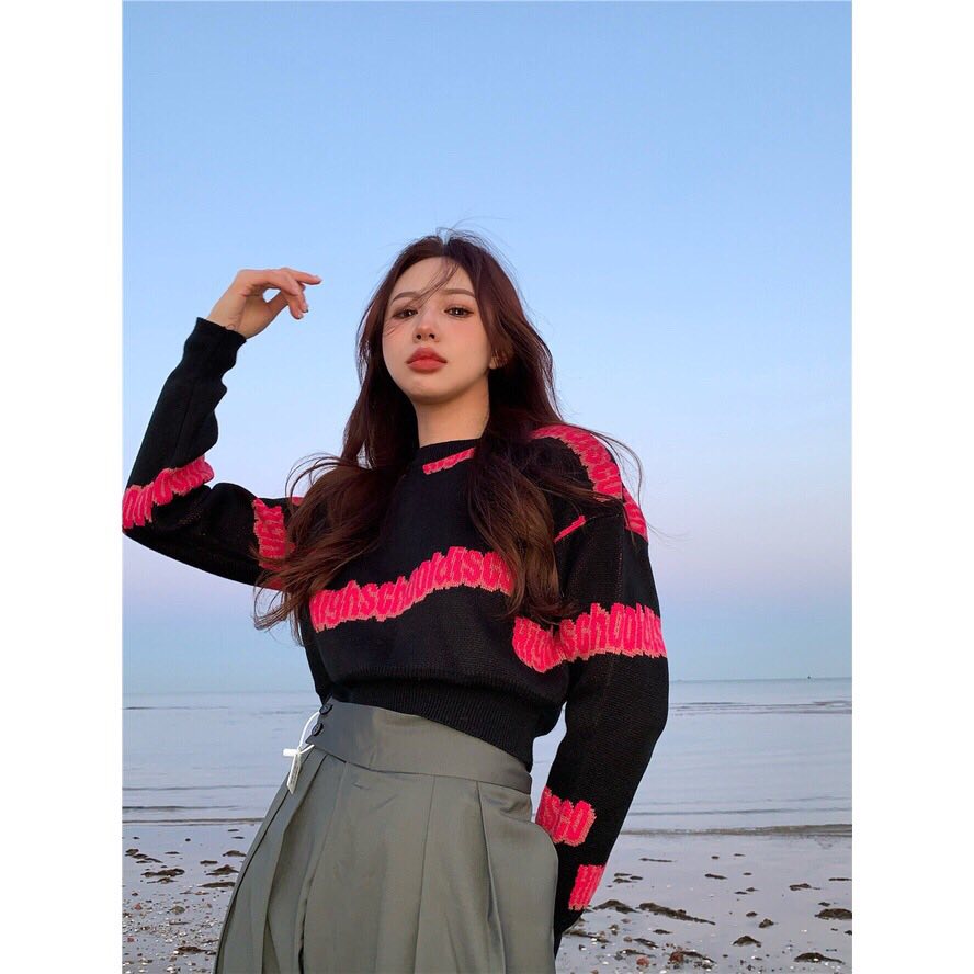 Áo sweater len dáng ngắn croptop ulzzang Hàn Quốc