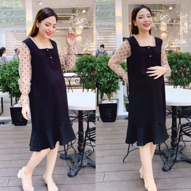 Đầm bầu tay phối lưới
