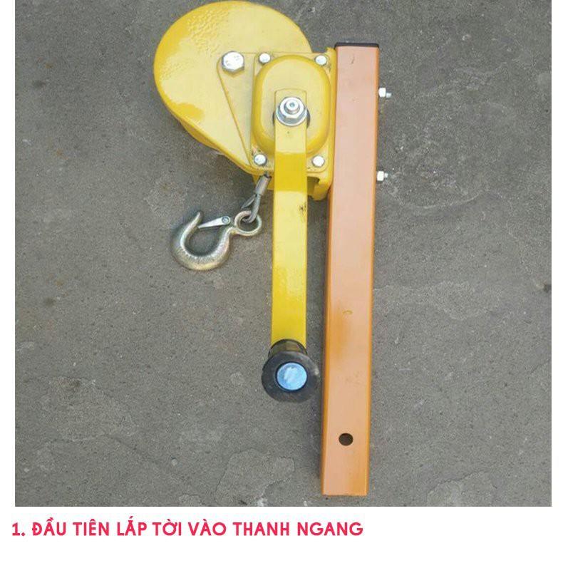 Bộ Cẩu Tời cục nóng điều hòa (Khung + tời quay tay vàng có cáp 1200Lbs (Loại đảo chiều))