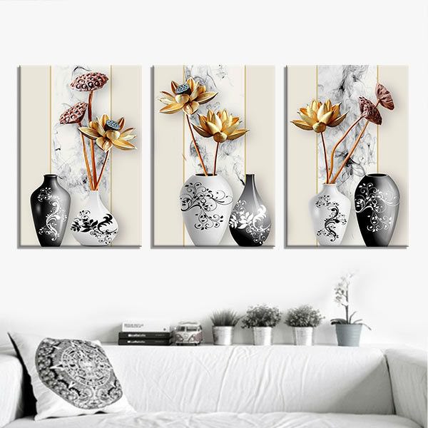 Bộ 3 Tranh Canvas Viền Composite Trang Trí "Hoa Sen" W284