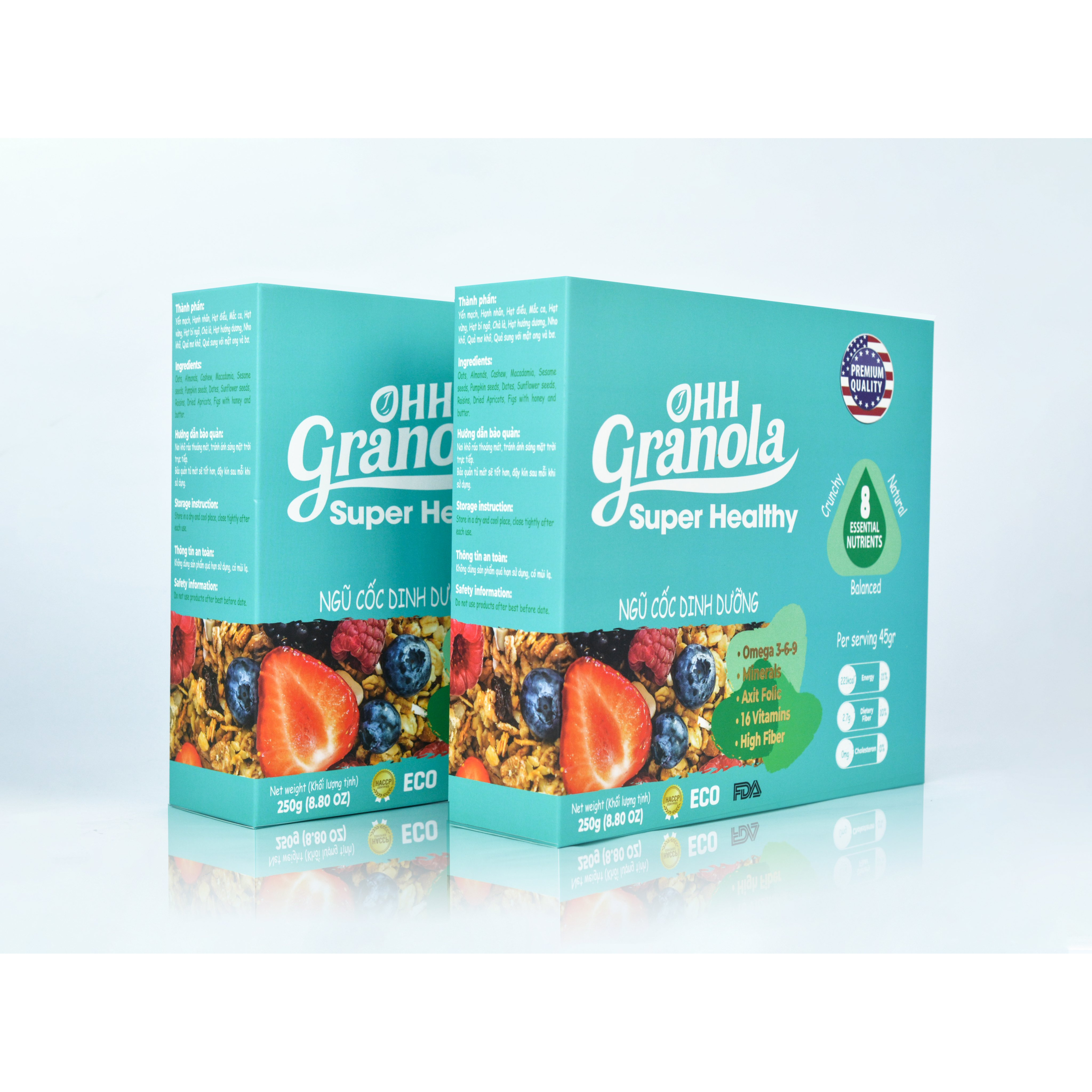 OHH Granola Ngũ Cốc Hạt Mix Trái Cây Sấy Best Seller TIKI - Tiết Kiệm Combo 2 Hôp (Sung Mỹ, Chà Là Israel, Nam Việt Quốc)- Ăn Sáng - Dòng Super Healthy Ăn Vặ tGiảm Cân 02 hộp x 250g, Tiêu Chuẩn FDA - Hoa Kỳ