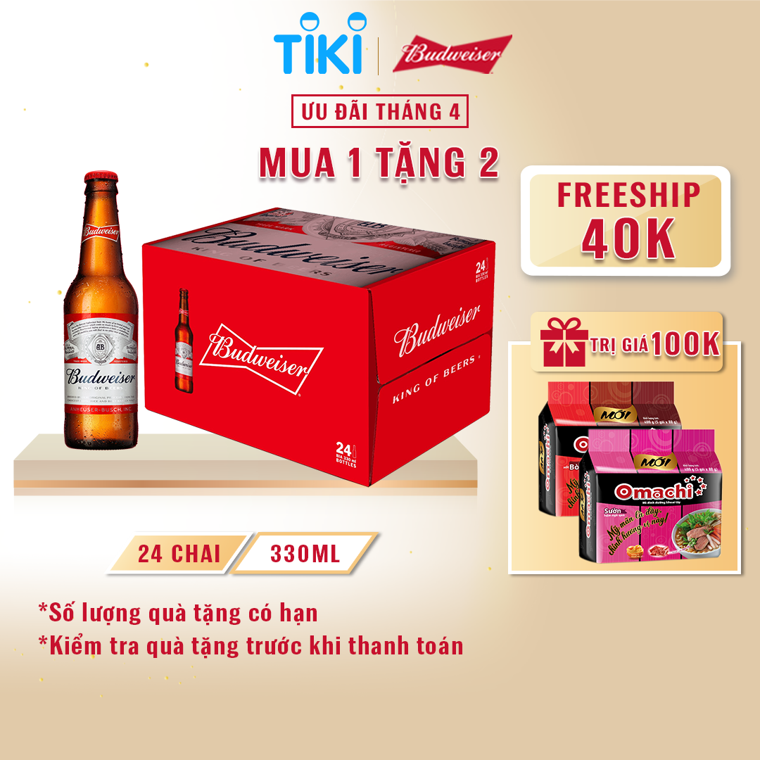 Thùng 24 Chai Bia Budweiser Chính Hãng (330ml/Chai)