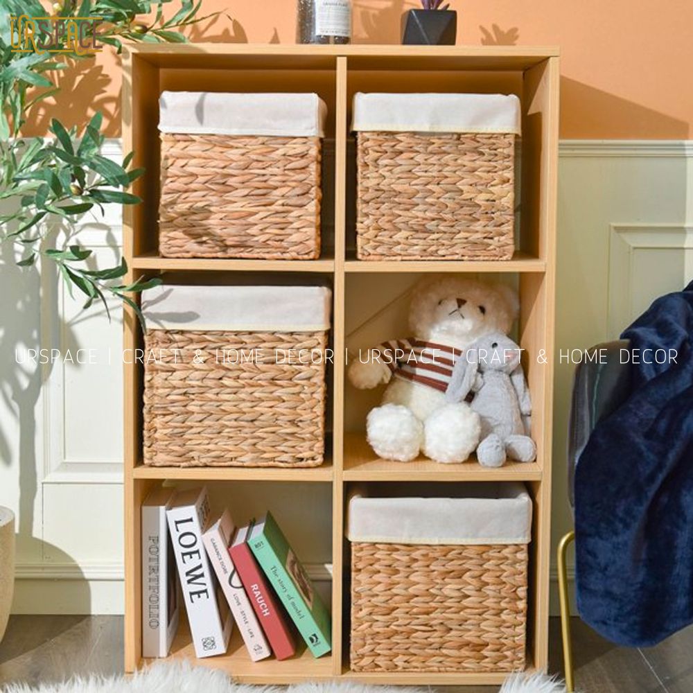 Sọt lục bình có áo vải URSPACE đựng quần áo, sách báo, giỏ trồng cây hình vuông có thể gấp gọn / HYACINTH FOLDING BASKET SIZE 27