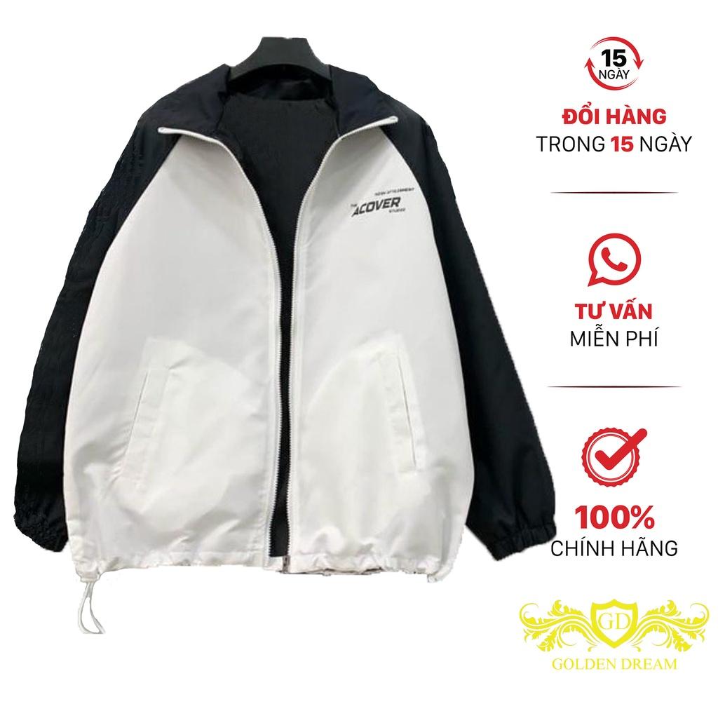 Áo Khoác Dù Jacket ACOVER đen phối trắng - form rộng unisex GOLDEN DREAM 399