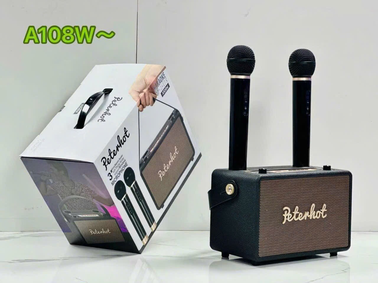 Loa karaoke Bluetooth PETERHOT A108W - kèm 2Micro Siêu Đẳng Cấp