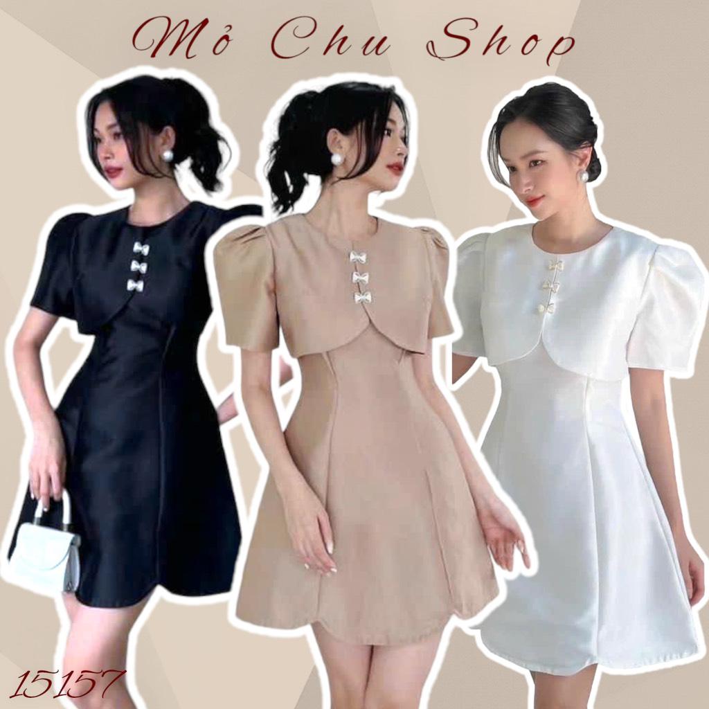 Đầm xoè tafta đắp ngực cài nơ