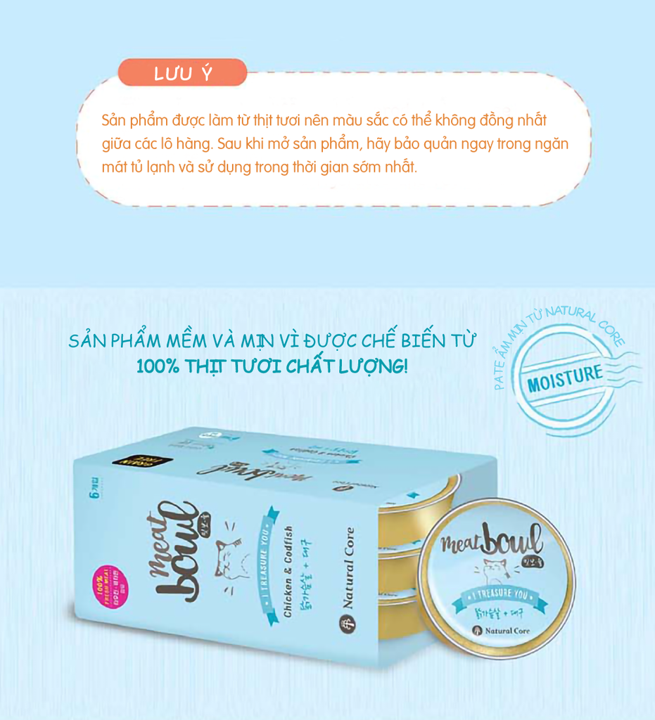 Pate 100% Thịt Tươi Cho Mèo | Meatbowl | Thương hiệu Natural Core Hàn Quốc | 6 hủ mini tiện dụng