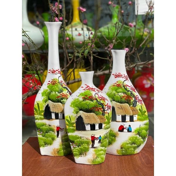 Set 3 bình Decorcm, gốm sơn mài Bát Tràng.
