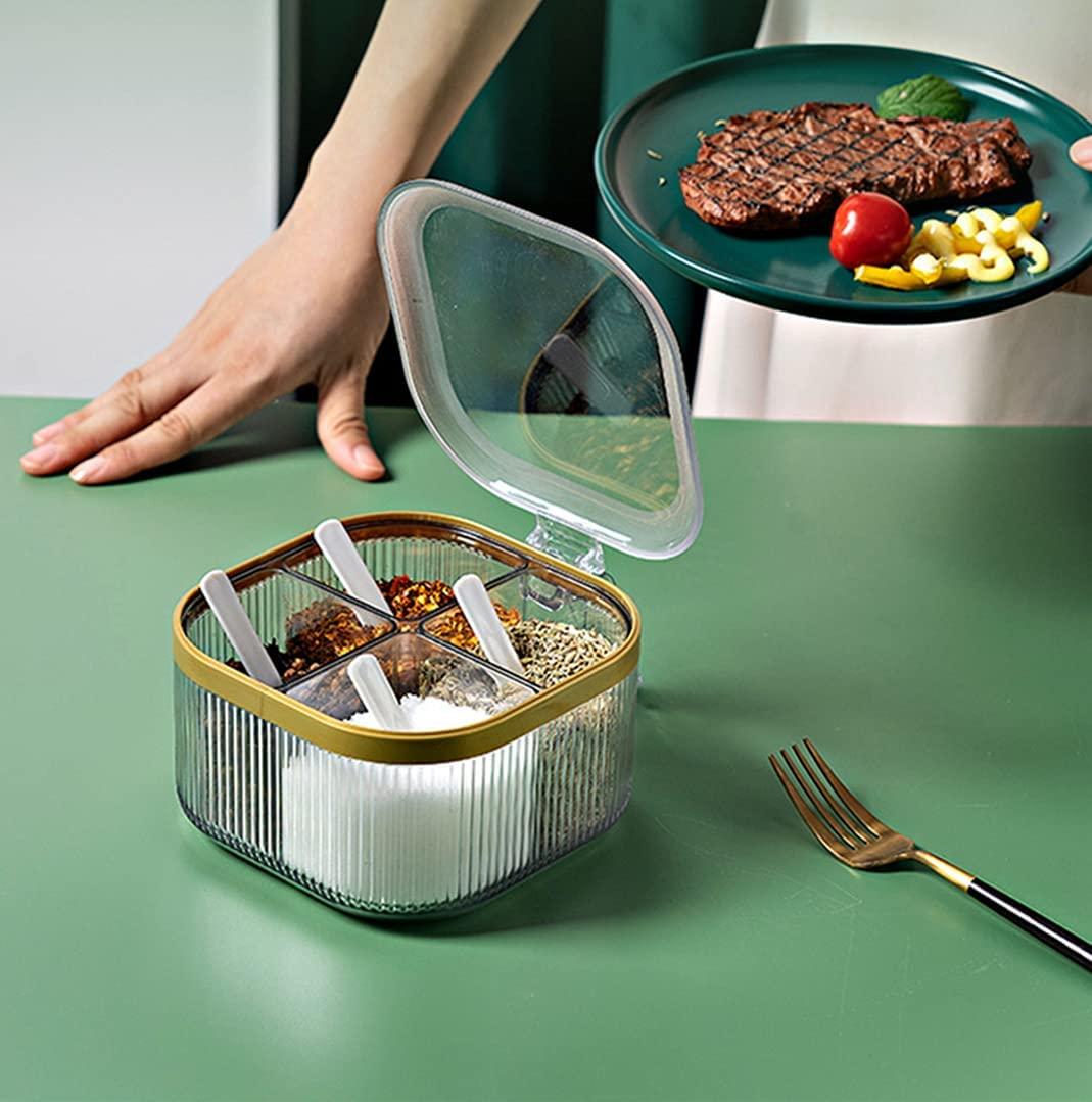 Hộp đựng gia vị 4 ngăn có nắp, Hộp đựng gia vị rõ ràng