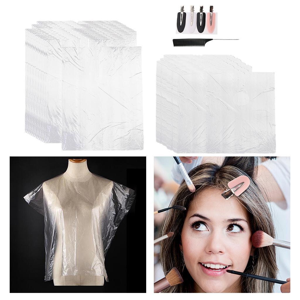 300X Disposable Hair Cutting Cape DIY Hair Salon Gowns w/ Hair Clips & Comb
