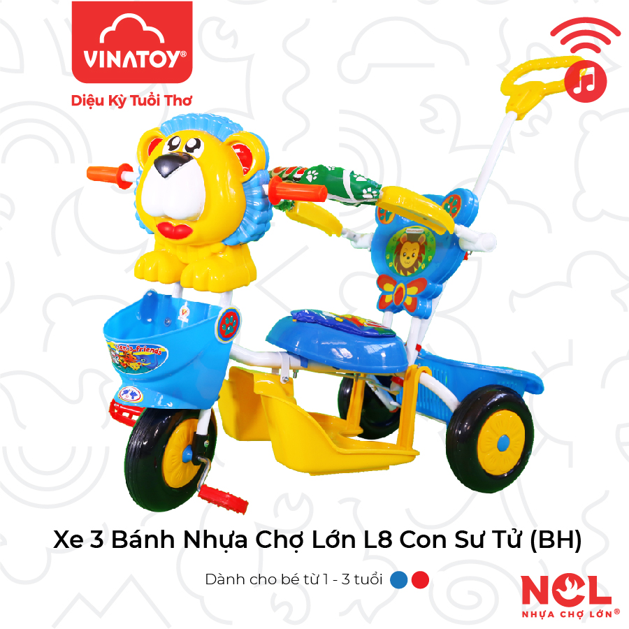 Xe 3 Bánh Nhựa Chợ Lớn L8 Sư tử ĐKBH - M1304B-X3B