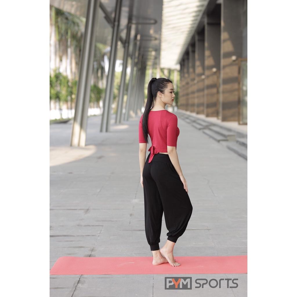 Set đồ tập yoga - tập gym PYM Sports - PYMS005 áo croptop tay lửng buộc vạt sau eo, quần dáng alibaba - 2 màu đen và đỏ