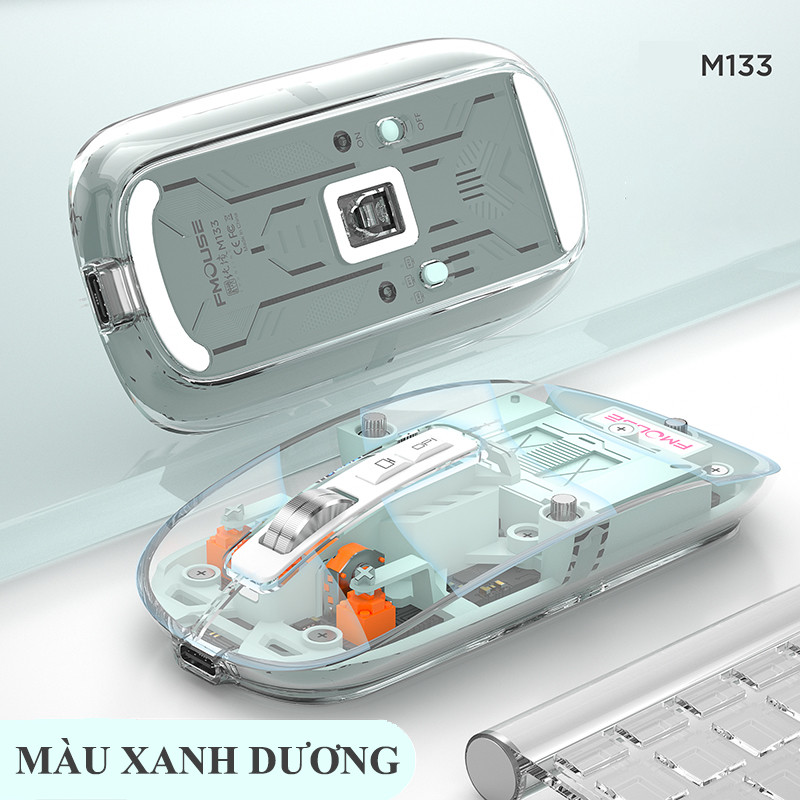 Chuột không dây FMOUSE M133 kết nối Bluetooth và USB 2.4G thiết kế trong suốt độc lạ với độ DPI lên đến 2400 - HN - HÀNG CHÍNH HÃNG