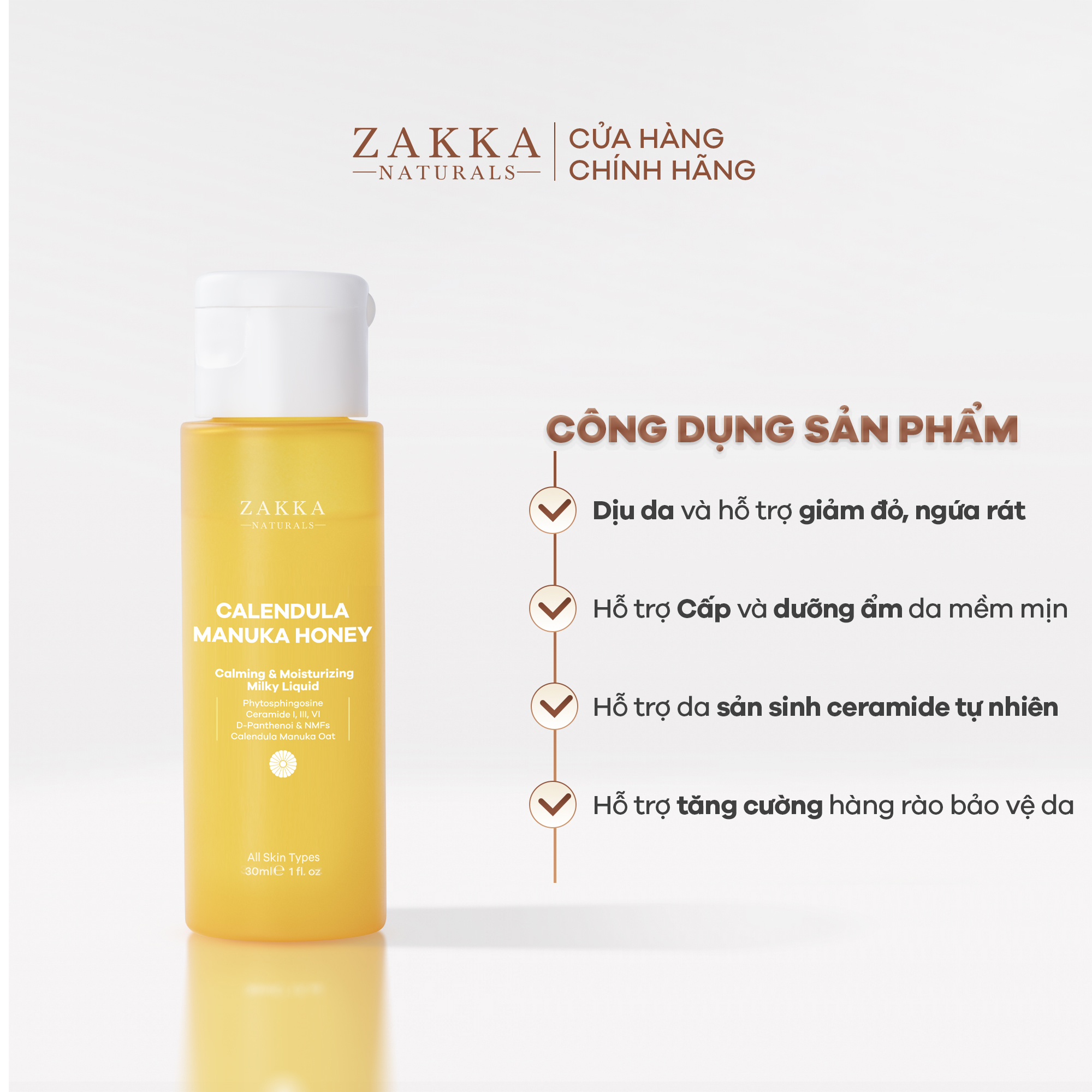 Sữa Dưỡng Không Dầu Dịu Da &amp; Phục Hồi Độ Ẩm Zakka Naturals Calendula Milky Liquid 30ml