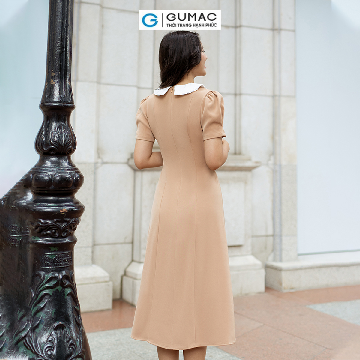 Đầm tay ngắn xếp ly phối bâu tròn thời trang GUMAC DD06057