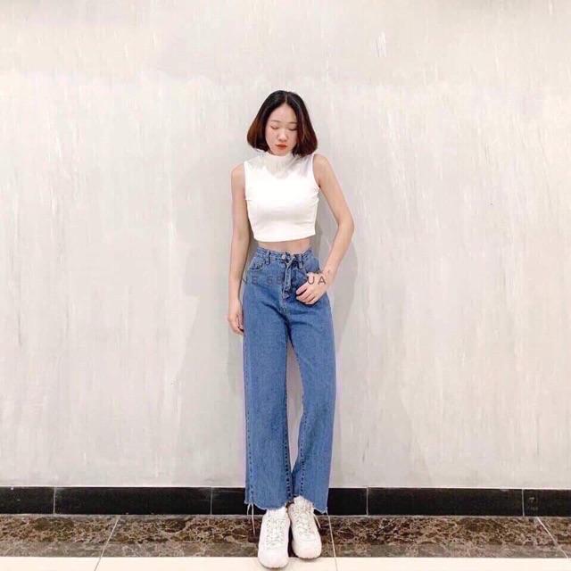 Áo kiểu croptop sát nách cổ cao 2 phân