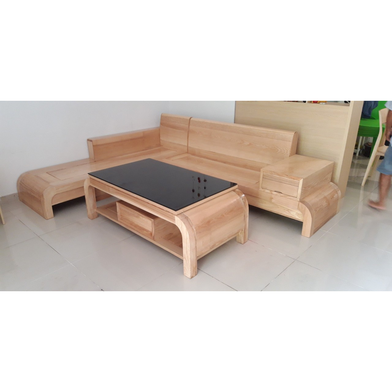 Bộ sofa góc L gỗ sồi màu tự nhiên