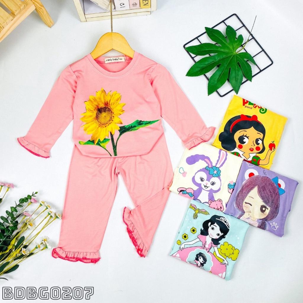 Đồ bộ ngủ, bộ ngủ dài tay cho bé gái họa tiết đáng yêu size 5-16kg chất cotton mềm mịn mát