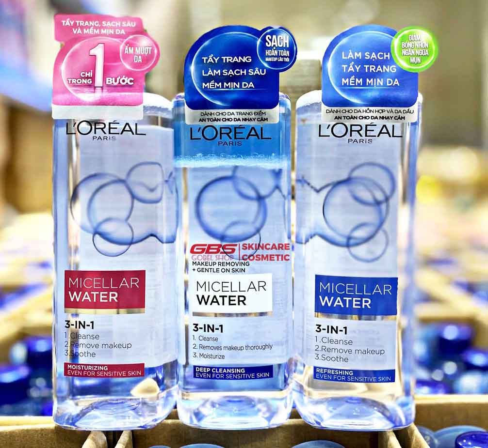 Nước tẩy trang cho mọi loại da L'Oreal Paris 3in1 Micellar Water 400ml-3 màu( không xuất hóa đơn đỏ )