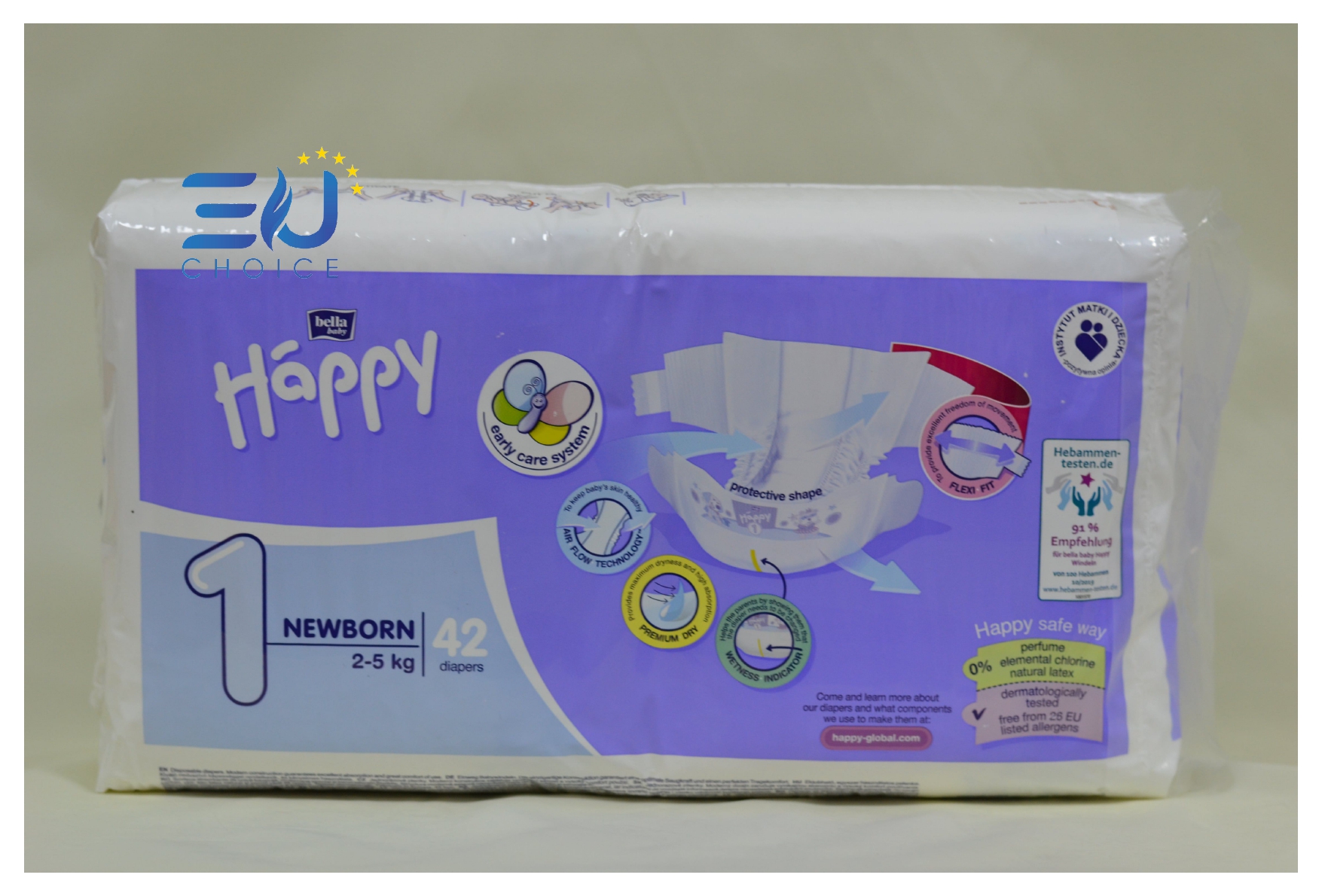 Bỉm T1, tã dán cao cấp BELLA HAPPY nhập khẩu Pháp 42 miếng cho bé 2-5kg thoáng mát, thấm hút, chống tràn