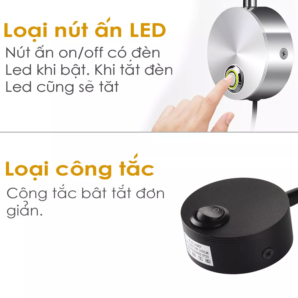 Đèn đọc sách đầu giường BOFIT Led 5W-220V Loại gắn tường, Ánh sáng chiếu rọi điểm, Thân đèn kim loại