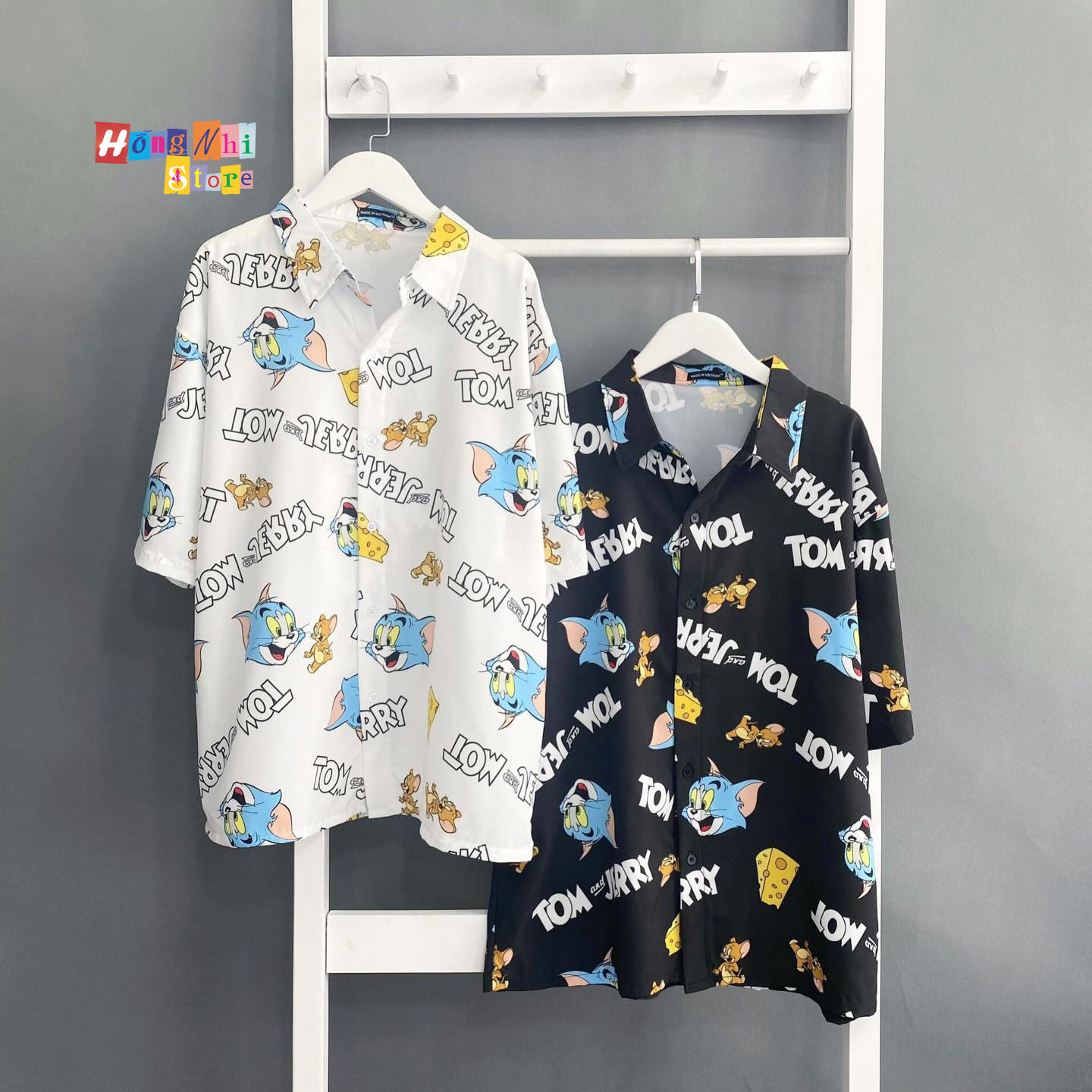 Áo Sơ Mi Hoạ Tiết Tay Lỡ Dáng Rộng, Sơ Mi Tay Lửng Unisex - MM