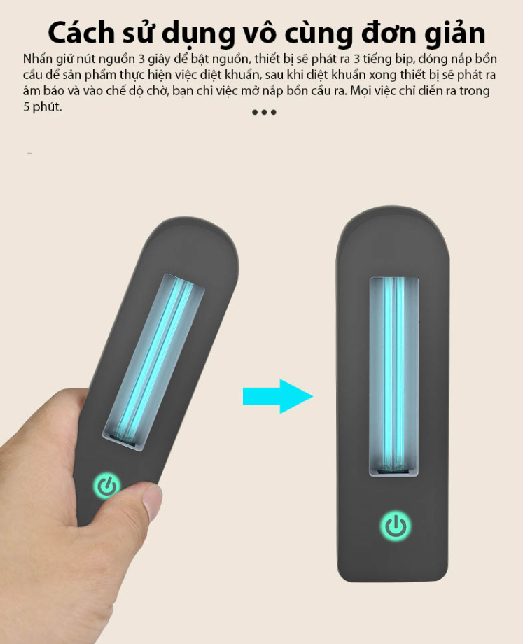 Đèn LED UV khử trùng nhà vệ sinh Laeri UVC HOOM-Design 1200mAh