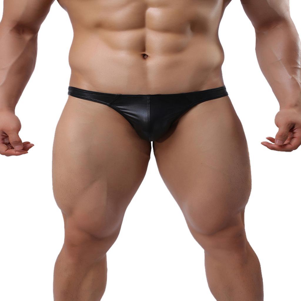 2Pcs Men Pouch Underpants PU Leather Bikini Brief G-string Thong Underwear S