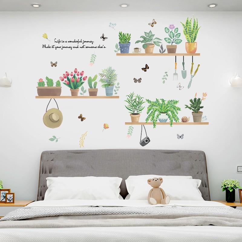 Decal dán tường chậu cây hoa xương rồng 04