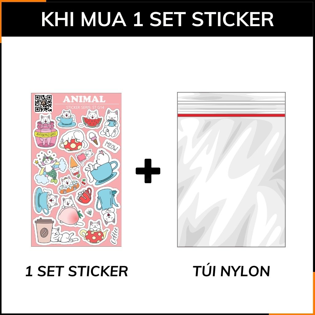 Hình dán sticker mèo Kaiwaii dễ thương Animal ST G14 chống thấm nước trang trí mũ bảo hiểm laptop điện thoại notebook phụ kiện huỳnh tân store