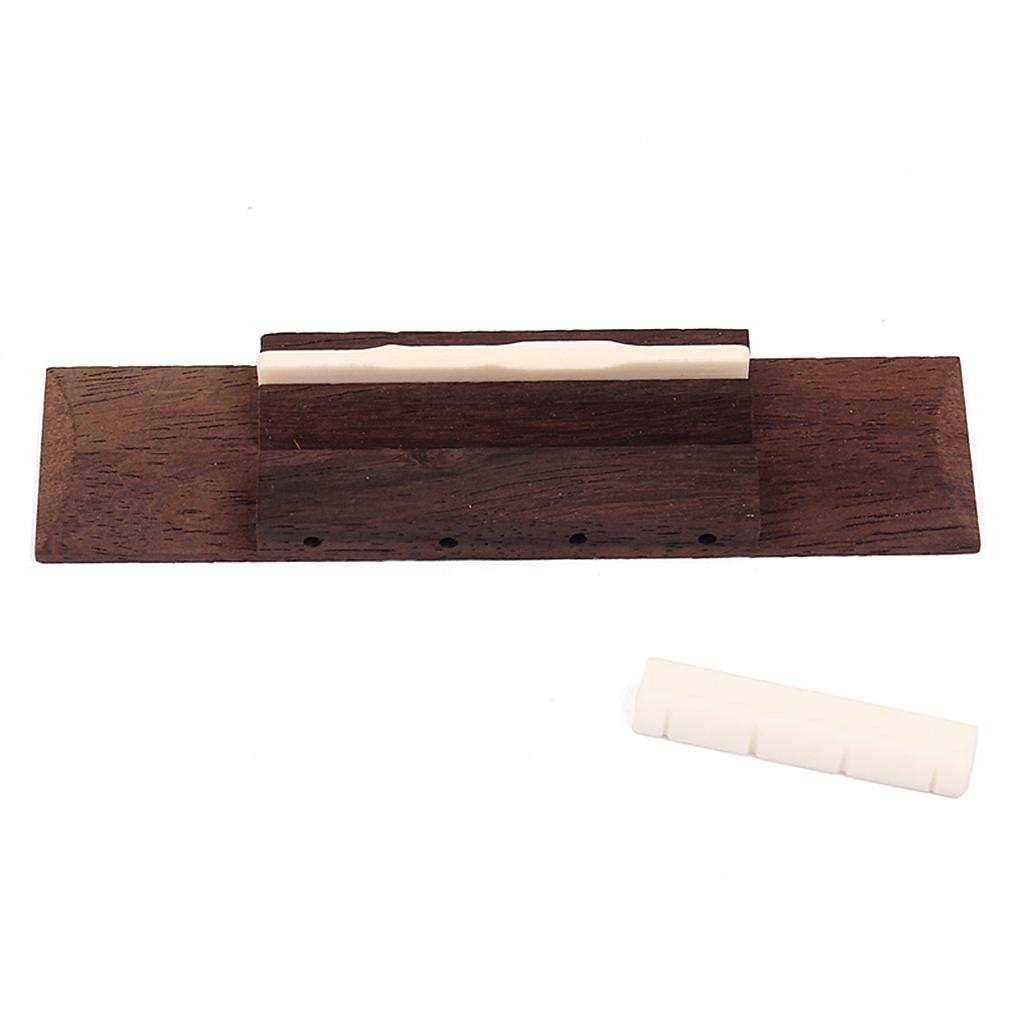 Replacement Rosewood Bridge with Beige Nut Saddle Slotted Set for 4 String Ukulele Hawaii Guitar