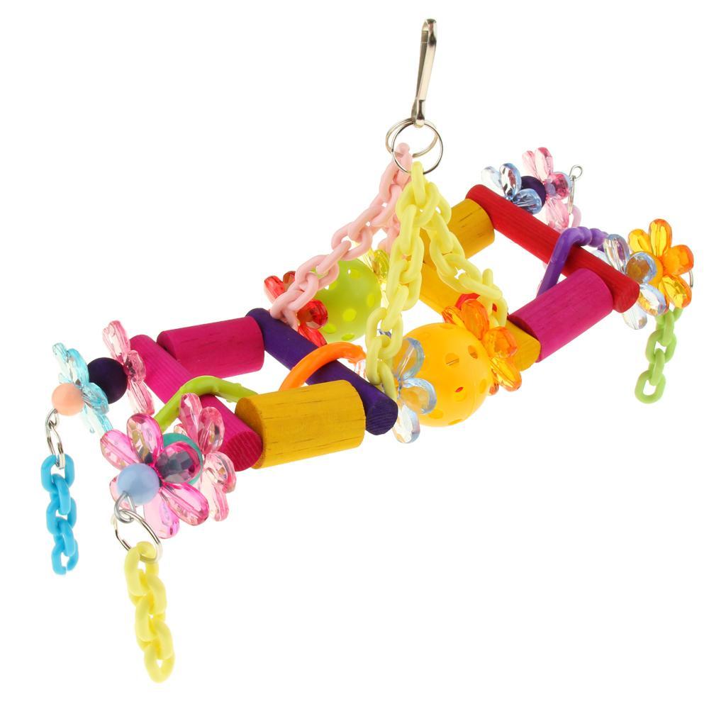 Parrot Chew Toys Ladder Wooden Rainbow Swing Bridge for Bird Cage Training