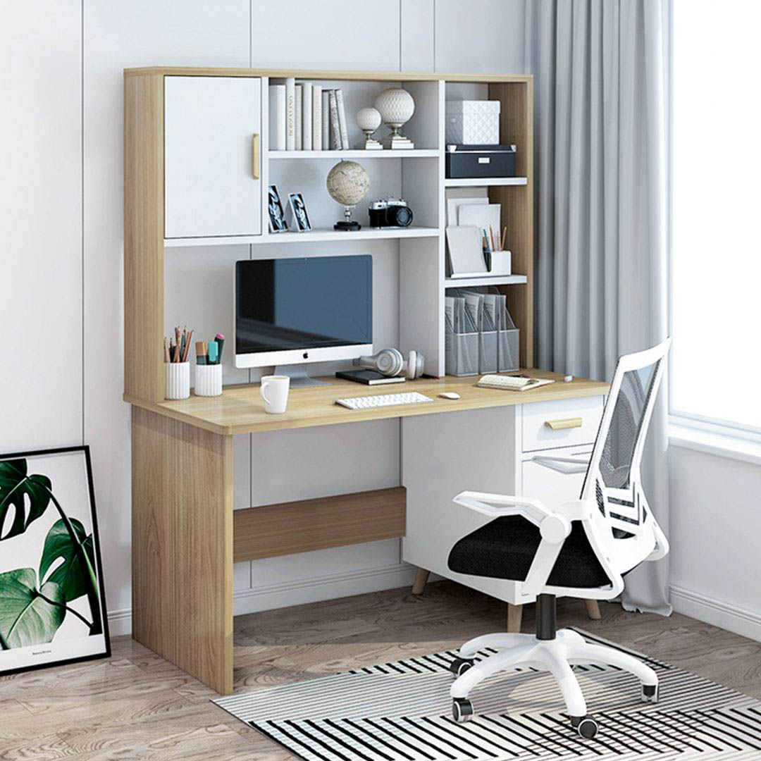 Bàn Học Bằng Gỗ MDF Liền Giá Sách SMLIFE Doron