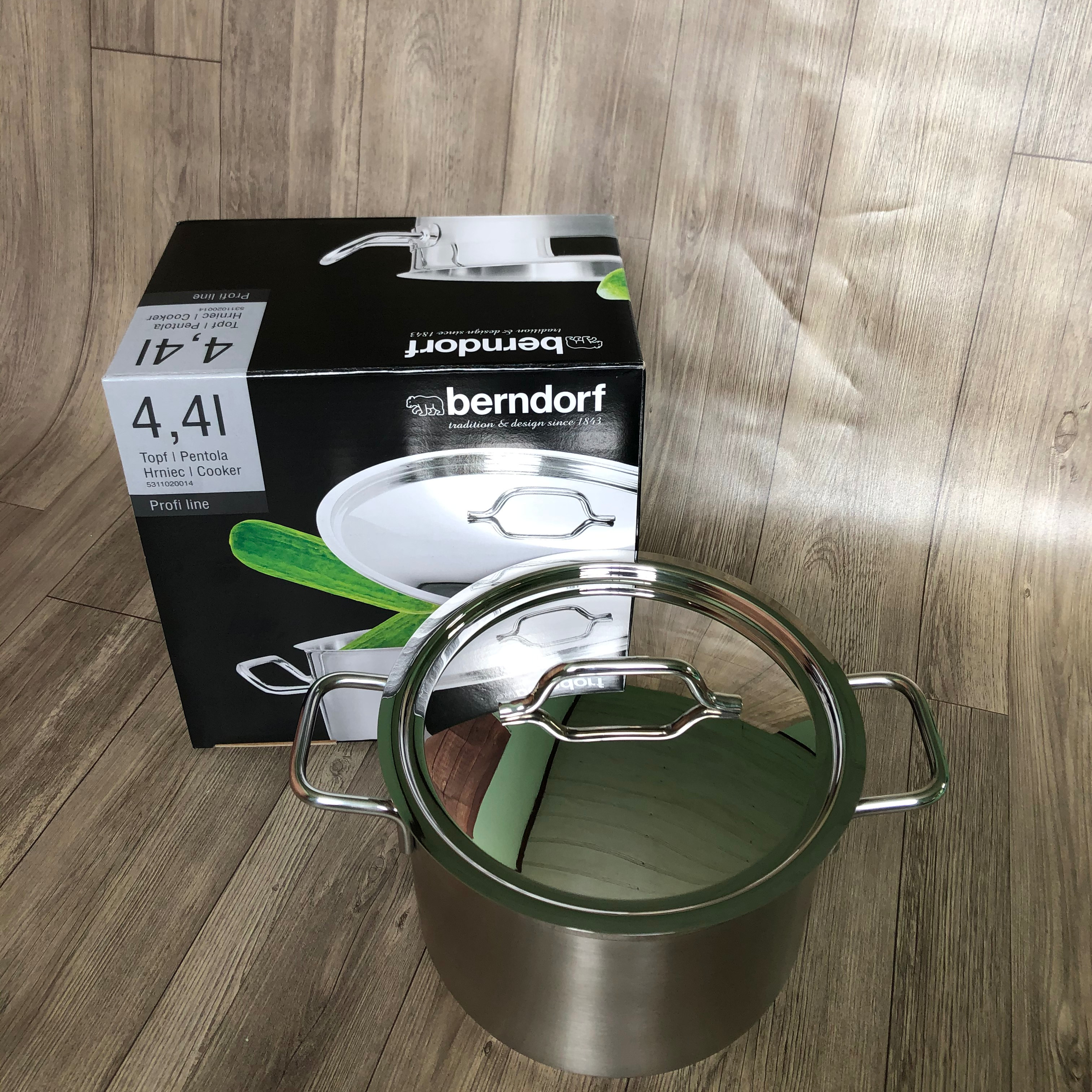 Soong Nồi Inox Cao Cấp Đáy Từ 3 Lớp Thân Cao 2 Lớp Nắp Inox  20x14cm 4.4 Lit Berndorf Sandrik - Stainless Steel Pot with Lid