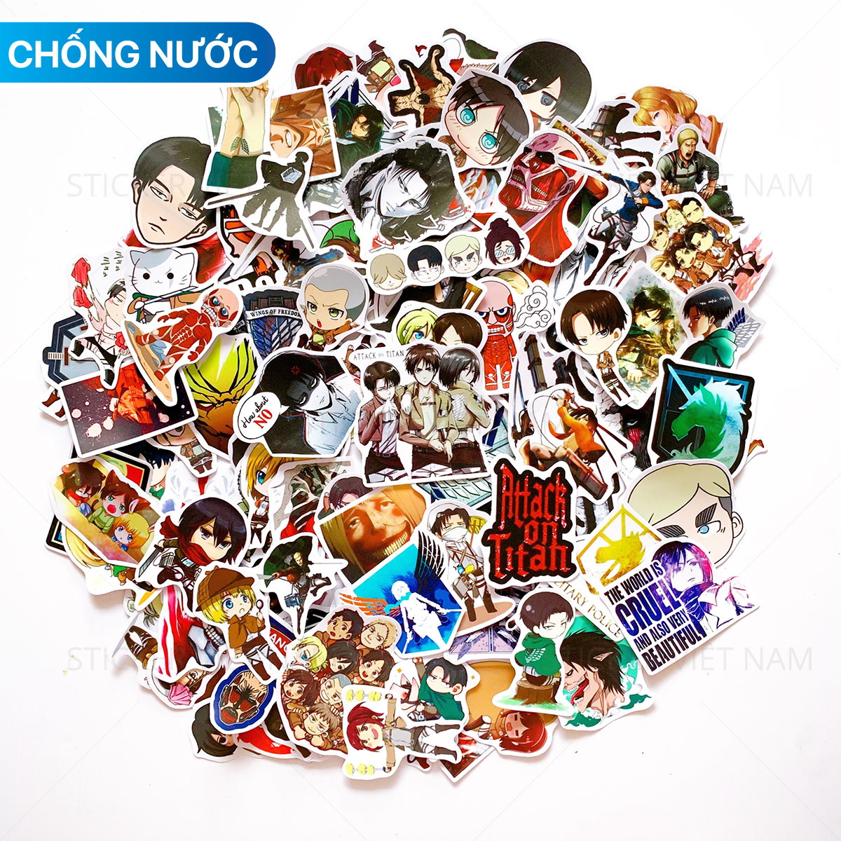 Sticker Attack on Titan - Chất Liệu PVC Chất Lượng Cao Chống Nước - Kích Thước 4-8cm