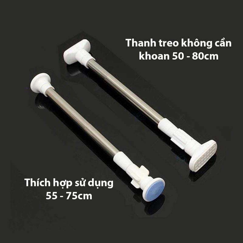 Thanh treo rèm cửa inox không cần khoan tường hay bắt vít, thay đổi vị trí linh hoạt HT04