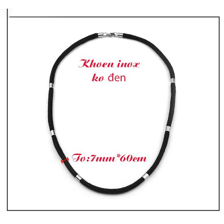 Dây chuyền nam dù đen bọc khoanh inox màu trắng loại to 7ly đẳng cấp, phong độ, lịch lãm